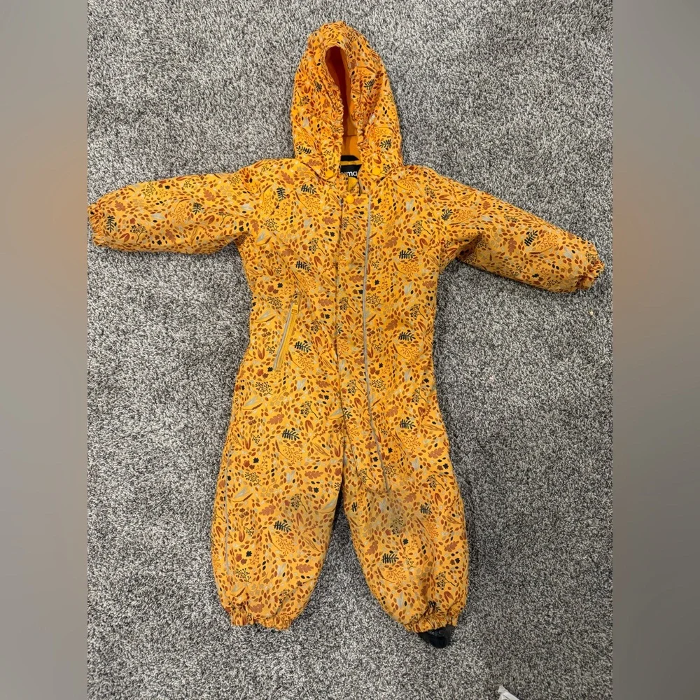 Reima yellow leaf print snowsuit, size 2T